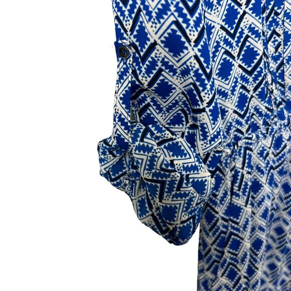 Anthropologie Maeve Womens Blue White Geometric Print Galan Shirt Dress Small - Picture 4 of 5